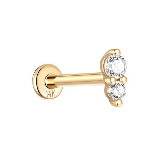 14K Solid Gold · Stacked Cystal Stud