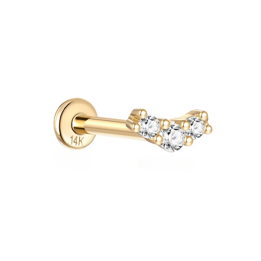 14K Solid Gold · Curved Pave Stud