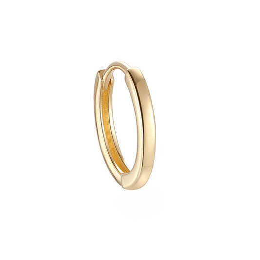 14K Solid Gold · Essence Huggie Hoop