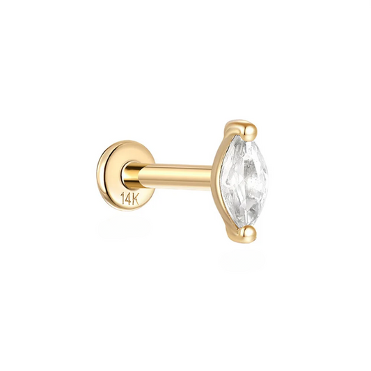 14K Solid Gold · Oval Crystal Stud