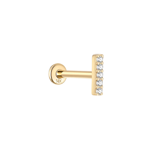 14K Solid Gold · Crystal Bar Stud