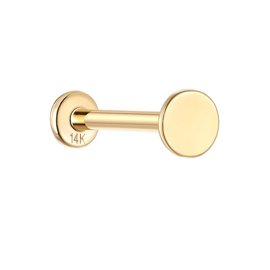 14K Solid Gold · Flat Disc Stud