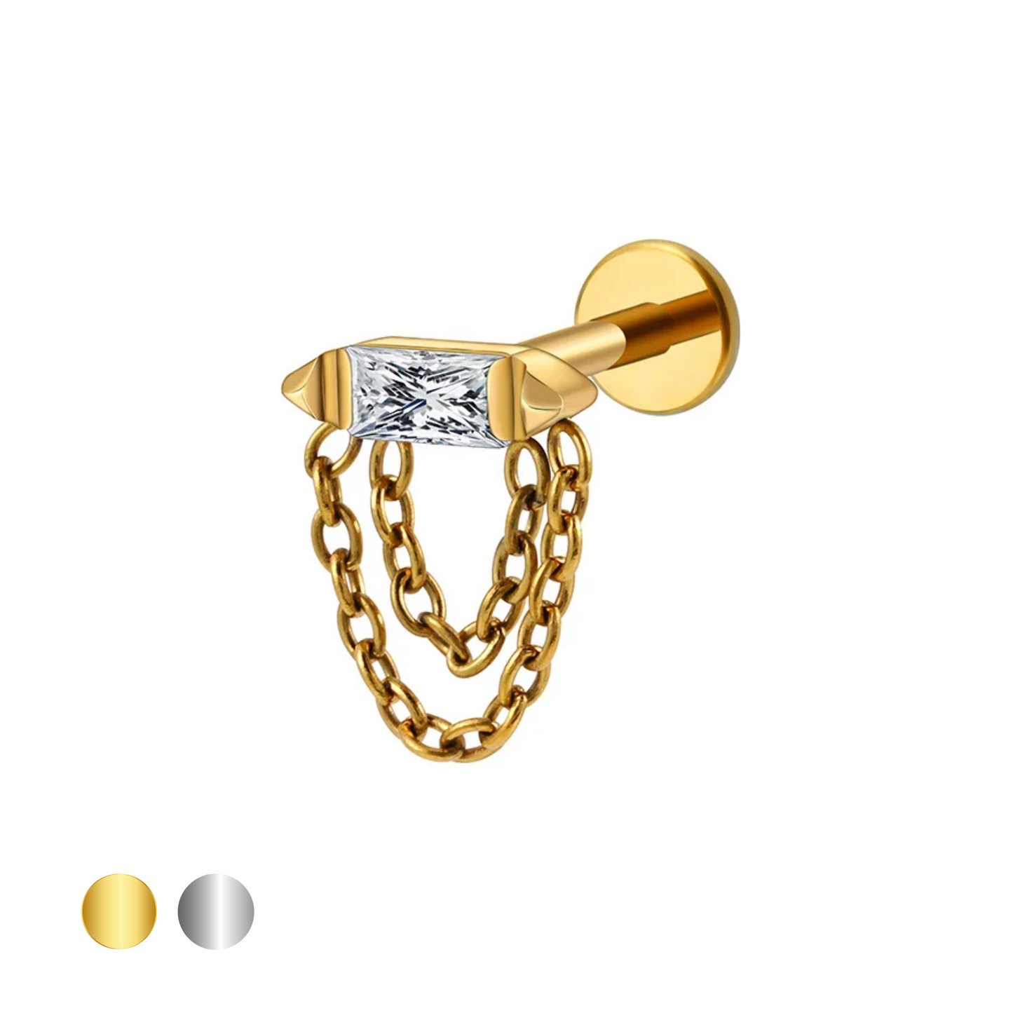 Baguette Double Chain Drape Stud