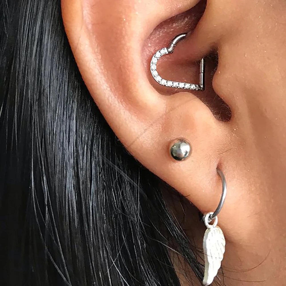 Half Crystal Heart Daith Hoop