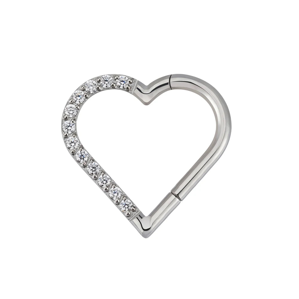 Half Crystal Heart Daith Hoop