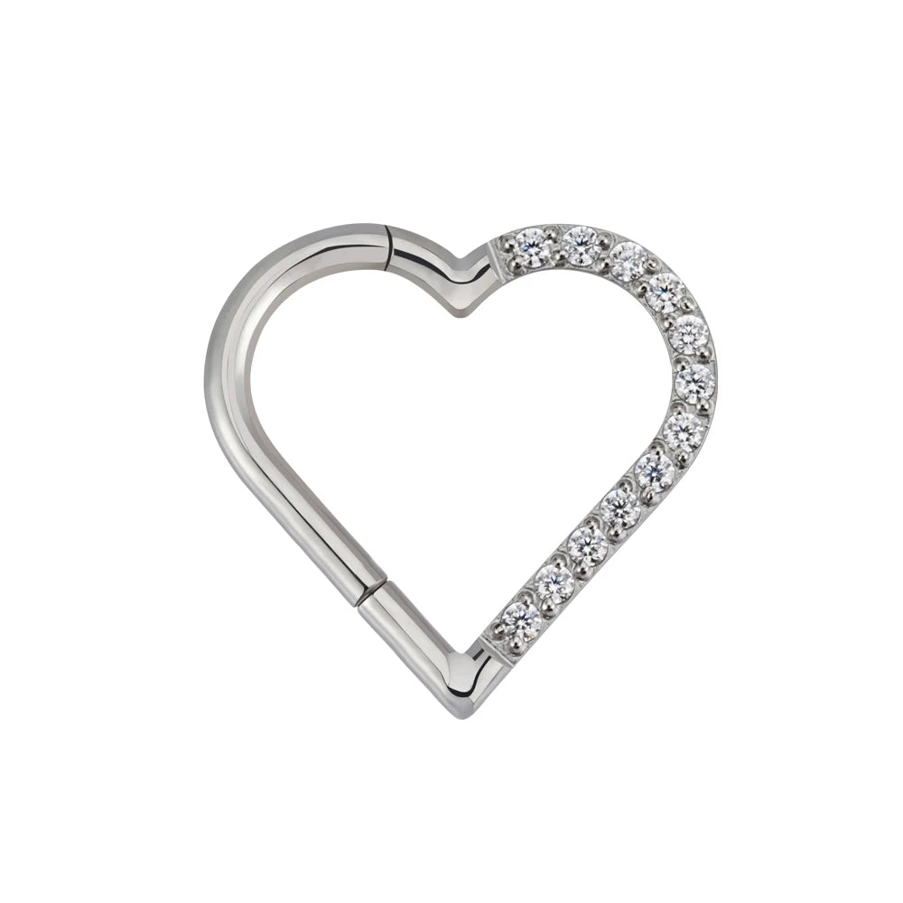 Half Crystal Heart Daith Hoop