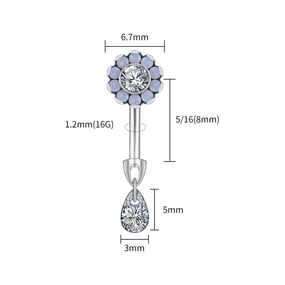 Opalite Flower With Waterdrop Barbell