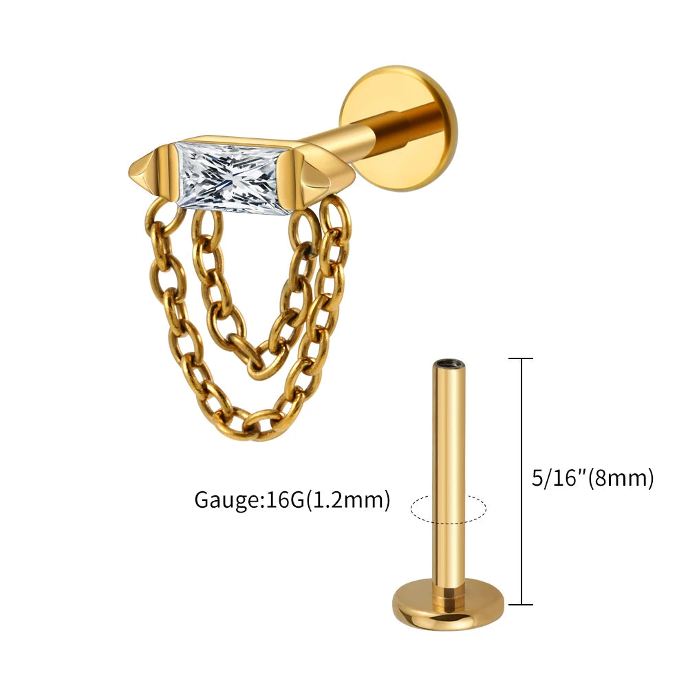 Baguette Double Chain Drape Stud