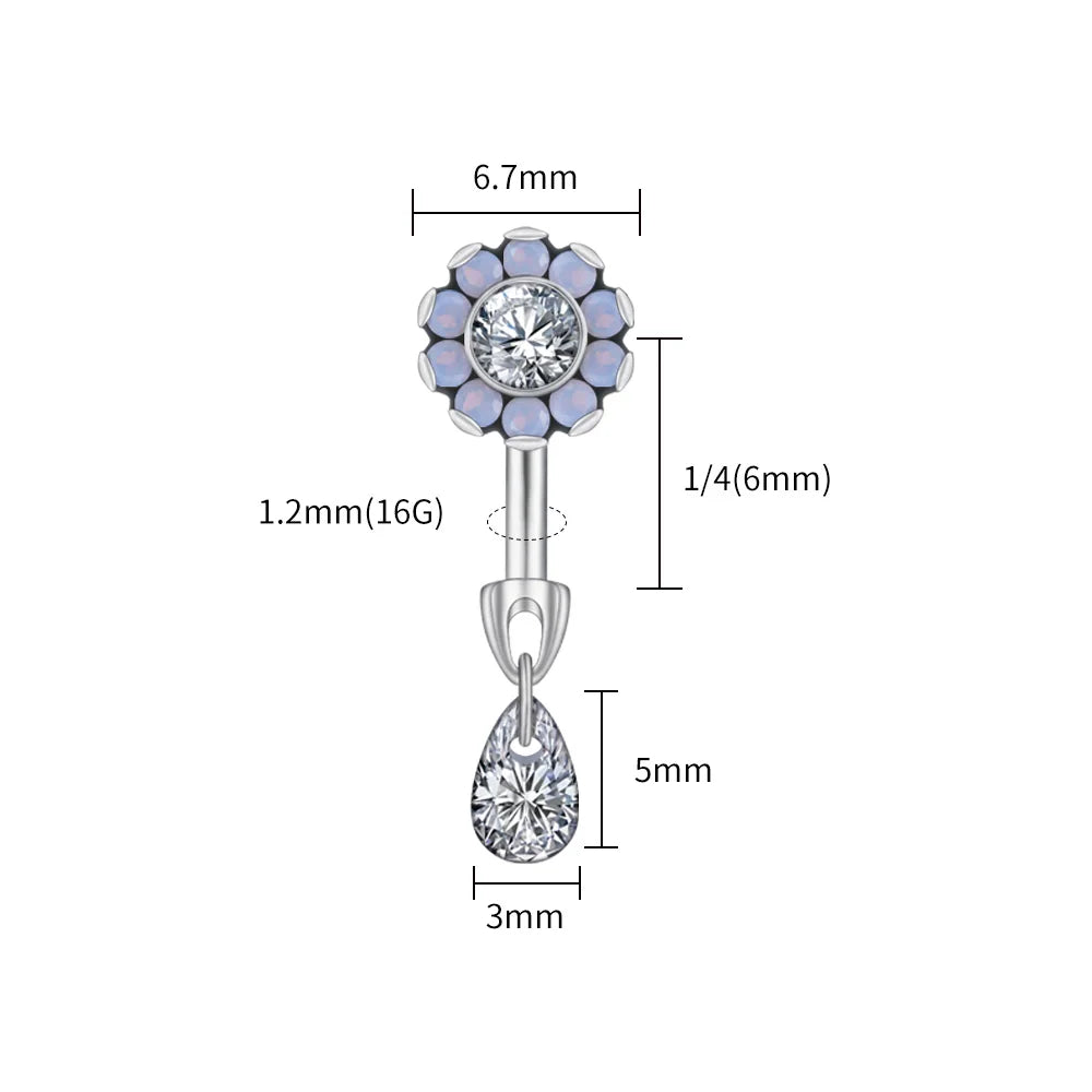 Opalite Flower With Waterdrop Barbell