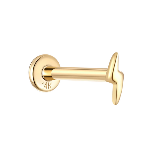 14K Solid Gold · Lightning Bolt Stud