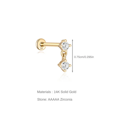 14K Solid Gold · Round Dangle Stud