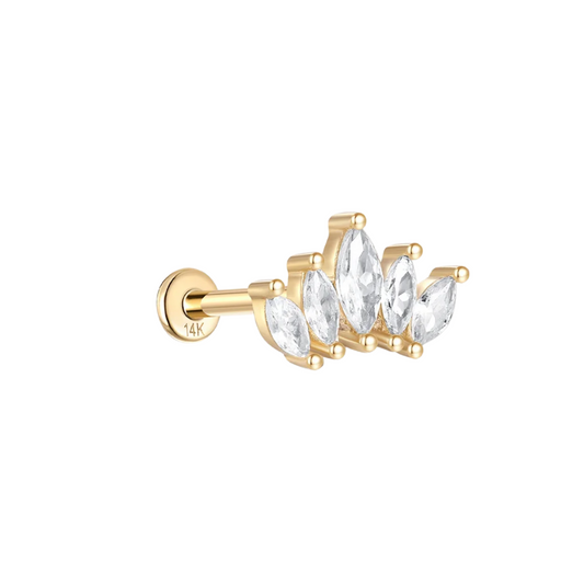 14K Solid Gold · Crown Marquise Stud