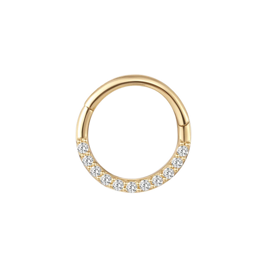 14K Solid Gold · Half Crystal Hoop