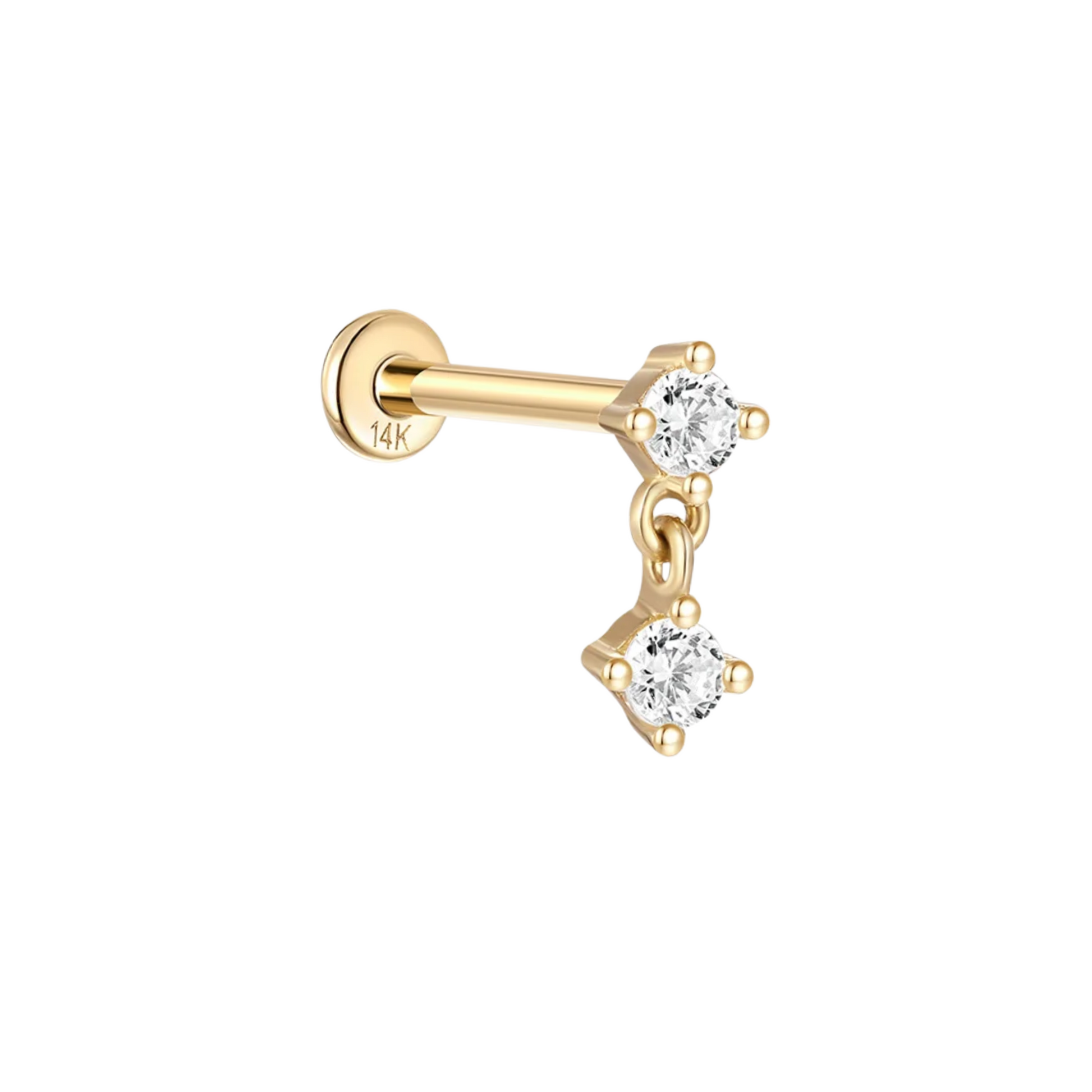 14K Solid Gold · Round Dangle Stud