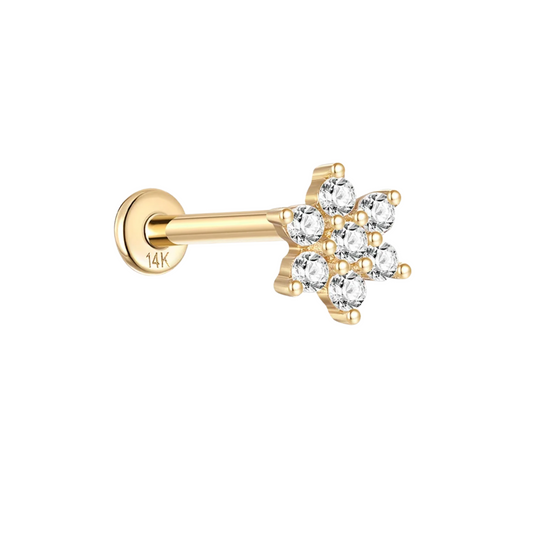 14K Solid Gold · Flower Bloom Stud